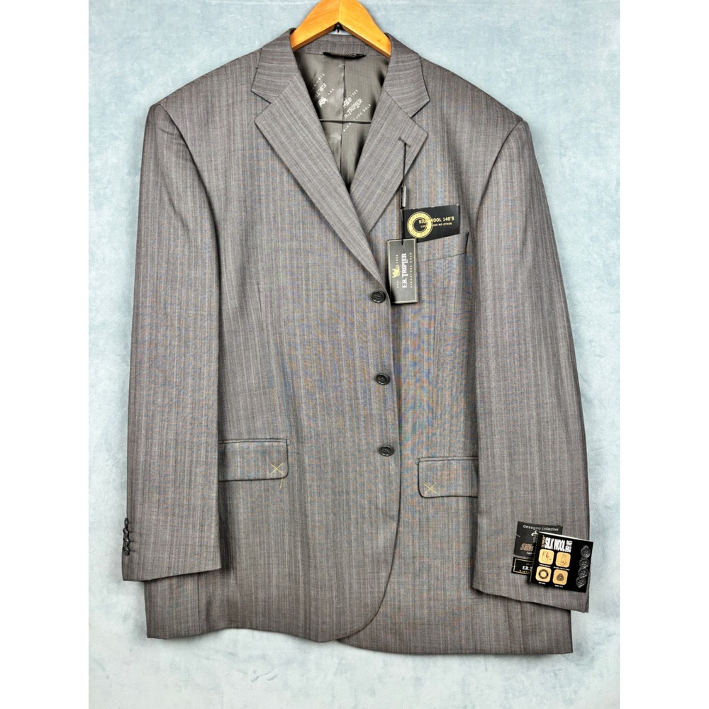 FR Tripler Signature Gold Grey Pinstripe Silk Wool Suit 52R 48W Eiffel SBX3